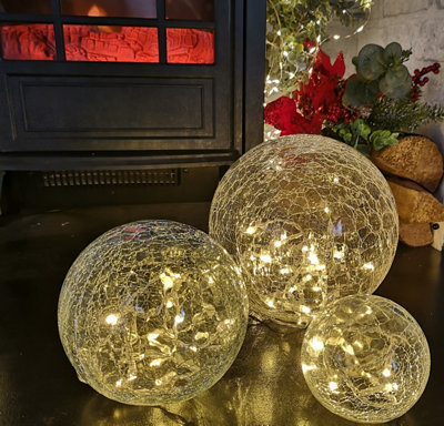 Set of 3 Indoor Glass Oval Balls Christmas Lights Decoration with 60 LEDs in Warm White