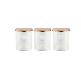 Set of 3 Kitchen Tea Coffee Sugar Storage Jars - Cream