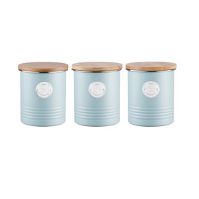 Set of 3 Kitchen Tea Coffee Sugar Storage Jars - Duck Egg Blue