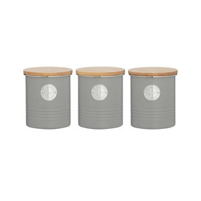 Set of 3 Kitchen Tea Coffee Sugar Storage Jars - Grey
