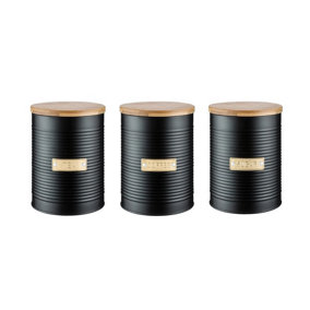 Set of 3 Kitchen Tea Coffee Sugar Storage Jars - Otto Black