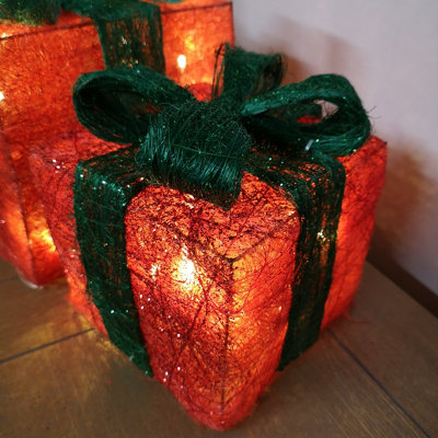 Set of 3 LED Battery Powered Light Up Christmas Present Boxes in Red ...