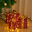 Set of 3 LED Light Up Christmas Gift Box Glitter Party Xmas Tree Decor Parcel Presents Set with Bow Red