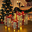 Set of 3 LED Light Up Christmas Gift Box Glitter Party Xmas Tree Decor Parcel Presents Set with Bow Silver