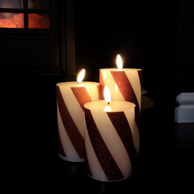 Cardinal Flameless Candles 3-Pack - LED Flickering Pillar Candles With Red Bird Decals, Real Wax