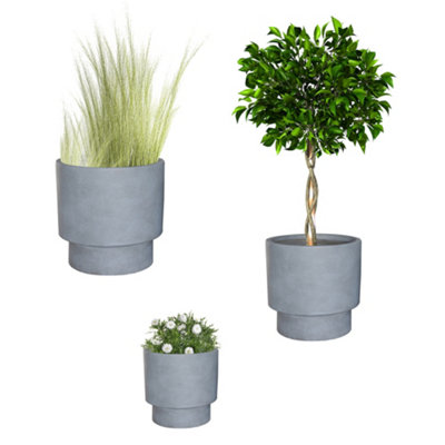 Set of 3 Light Grey Fibreclay Indoor Outdoor Garden Planter Houseplant ...