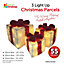 Set of 3 Light Up Christmas Present Parcels Decorations for Under the Tree - Ice White with Red