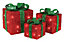 Set of 3 Light Up Christmas Present Parcels Decorations for Under the Tree - Red and Green