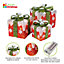 Set of 3 Light Up Christmas Present Parcels Decorations for Under the Tree - Red with Snow