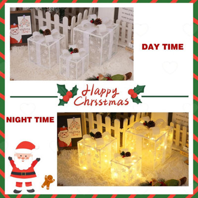 Set of 3 Light Up Gift Boxes, Battery Powered Holiday Present Box Decor ...