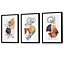 Set of 3 Line Art Flowers on Purple Orange Boho Shapes Wall Art Prints / 30x42cm (A3) / Black Frame