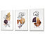 Set of 3 Line Art Flowers on Purple Orange Boho Shapes Wall Art Prints / 30x42cm (A3) / White Frame