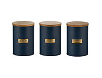 Set of 3 Living Round Container Tea Coffee and Sugar Kitchen Storage Caddy Canister Jars with Bamboo Lid Airtight Otto Navy