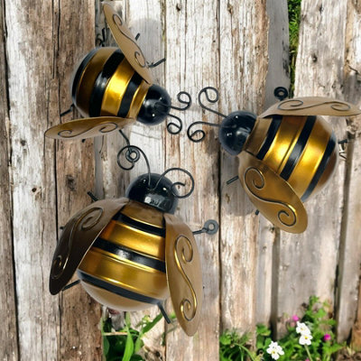 Set of 3 metal Bee wall art home or garden decorations