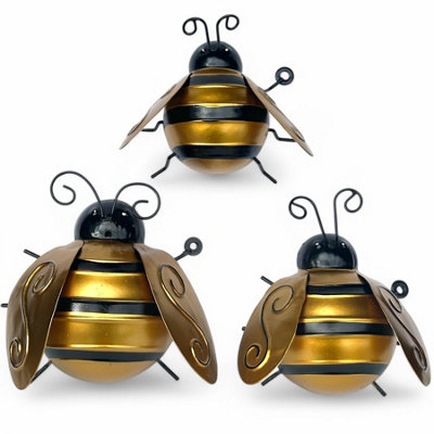 Set of 3 metal Bee wall art home or garden decorations