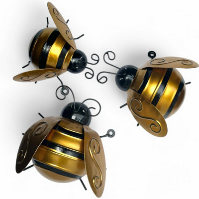 Set of 3 metal Bee wall art home or garden decorations