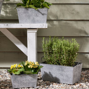 Set of 3 Metal Trough Planters Floral Embossed Indoor Outdoor Garden Flower Pot Planters Gift Idea