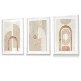 Set of 3 Mid Century Beige and Terracotta Arches Wall Art Prints / 30x42cm (A3) / White Frame