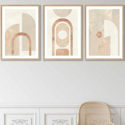 Set of 3 Mid Century Beige and Terracotta Arches Wall Art Prints ...