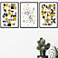 Set of 3 Mid Century Graphical Grey Yellow Wall Art Prints / 42x59cm (A2) / Black Frame