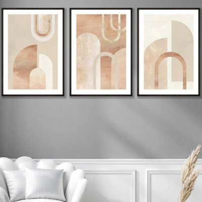 Set of 3 Mid Century Terracotta and Beige Arches Wall Art Prints ...