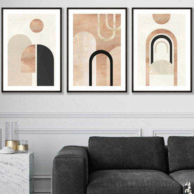 Set of 3 Mid Century Terracotta and Black Arches Wall Art Prints ...