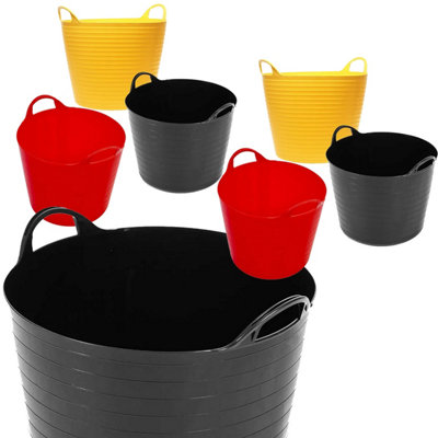 Set of 3 Mixed Coloured 40 Litres Strong Robust Flexi Tubs Multi Purpose Garden Storage Container Buckets Assorted Colours - 3