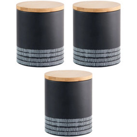 Set of 3 Monochrome Medium Airtight Storage Container with Bamboo Lid