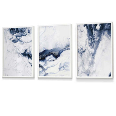Set of 3 Navy Blue Abstract Ocean Waves Wall Art Prints / 30x42cm (A3 ...
