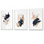 Set of 3 Navy, Pink and Gold Prints of Abstract Oil Paintings Wall Art Prints / 42x59cm (A2) / White Frame