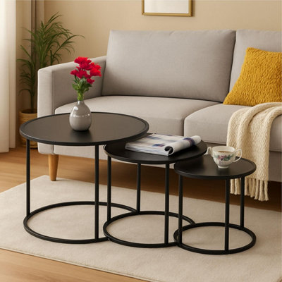 Set of 3 Nesting Tables Modern Round Coffee and Side Table Set with ...
