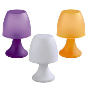 Set of 3 Night Mood Lights - Battery Operated Portable Indoor Lamps in White, Orange & Purple - H19 x 12.5cm Diameter