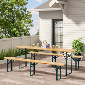 Set of 3 Outdoor Wooden Garden Table Bench Furniture Set 217 cm