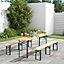 Set of 3 Outdoor Wooden Garden Table Bench Furniture Set 217 cm