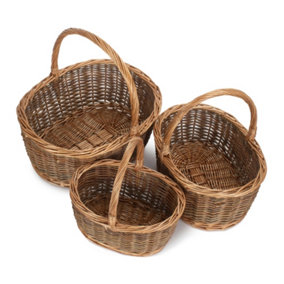 Set of 3 Oval Unpeeled Willow Shopping Basket