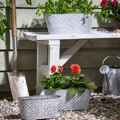 Set of 3 Patterned Summer Style Outdoor Flower Tub Garden Planters ...
