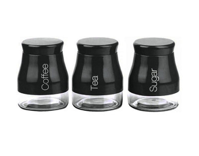 Set Of 3 Glass Kitchen Storage Canisters - Airtight Jars For Tea, Coffee, Sugar (600ml Each)