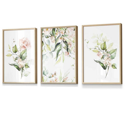 Set of 3 Pink Watercolour Rose Bouquets Wall Art Prints / 30x42cm (A3 ...