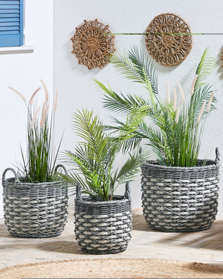 Set of 3 Plant Pots GEFIRA PE Rattan 31/39/49 cm Grey