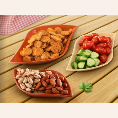 Set of 3 Plastic Leaf Shaped Snack Bowls Small Food Olive Nut Sauce Dip ...