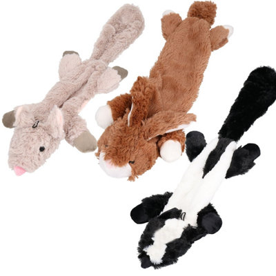 Set of 3 Plush Soft Unstuffed Chipmunk, Skun k & Rabbit Dog Toy With Squeak