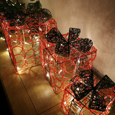 Set of 3 Premier Christmas Lit Acrylic Red & Green Parcels in Warm ...