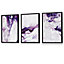 Set of 3 Purple Pink Abstract Ocean Waves Wall Art Prints / 30x42cm (A3) / Black Frame