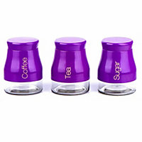 Set Of 3 Purple Storage Canisters Tea Coffee Sugar Jars Pots Food Containers Lid
