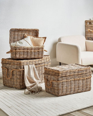 Set of 3 Rattan Boxes Light GERASA
