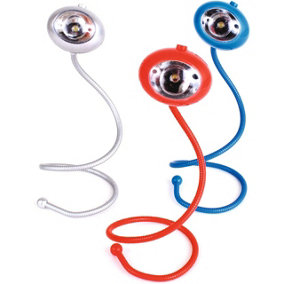 Set of 3 Reading Lamps - 45.5cm Battery Powered Twist Lights with Flexible Necks - 1 of Each Red, Blue & Silver