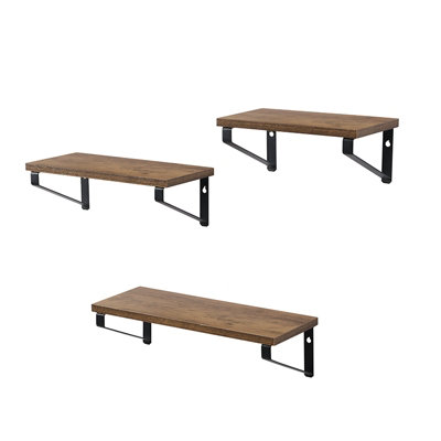 Set of 3 Rectangle Black Floating Shelves with MDF Wood Rustic Shelf & Metal Frame
