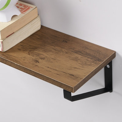 Set of 3 Rectangle Black Floating Shelves with MDF Wood Rustic Shelf & Metal Frame