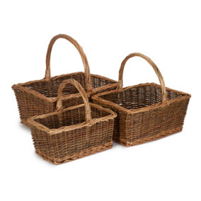 Set of 3 Rectangular Unpeeled Willow Shopping Basket