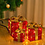 Set of 3 Red Glitter LED Lighted Christmas Square Gift Box Present Boxes Xmas Tree Decor with Bow